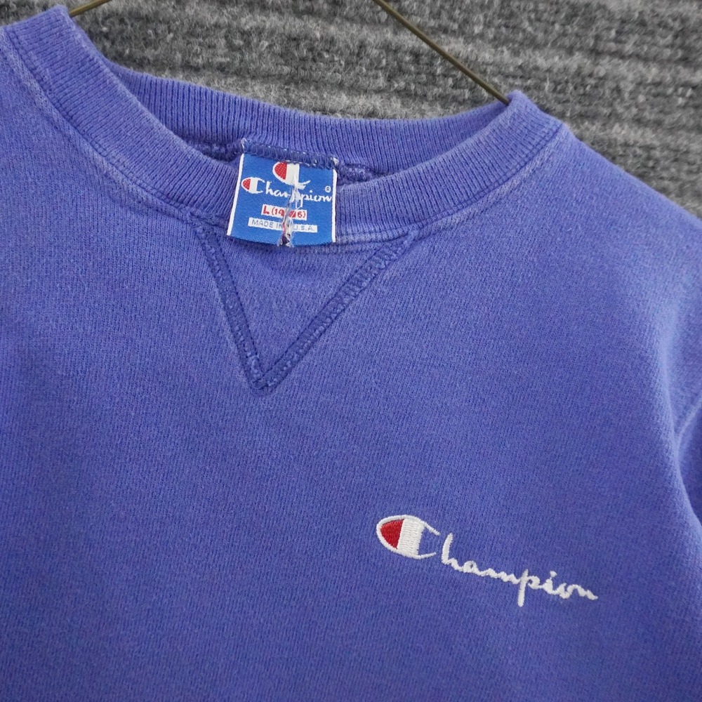 Vintage 90s Champion Sweatshirt Youth L Purple Embroidered Script Logo USA Made